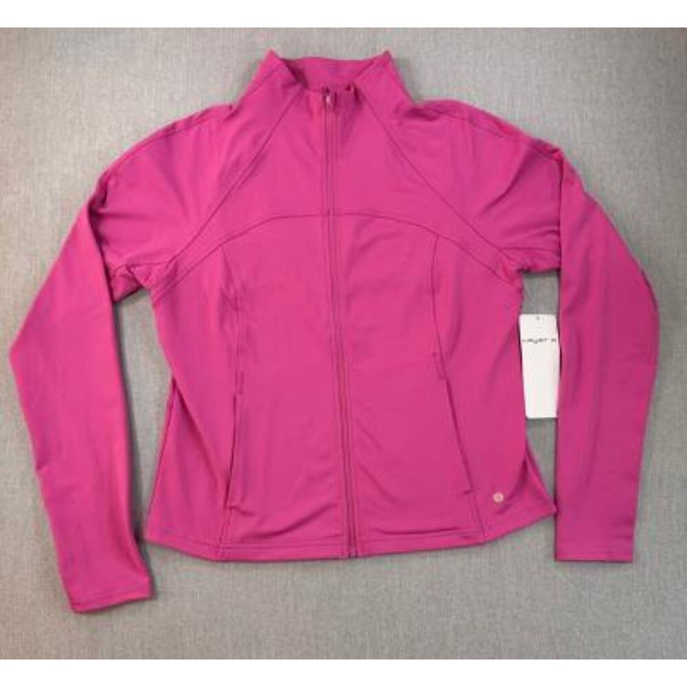 NWT Layer 8 Women's Athletic Jacket Pink Full Zip Mock Neck Qwick Dry Pockets M